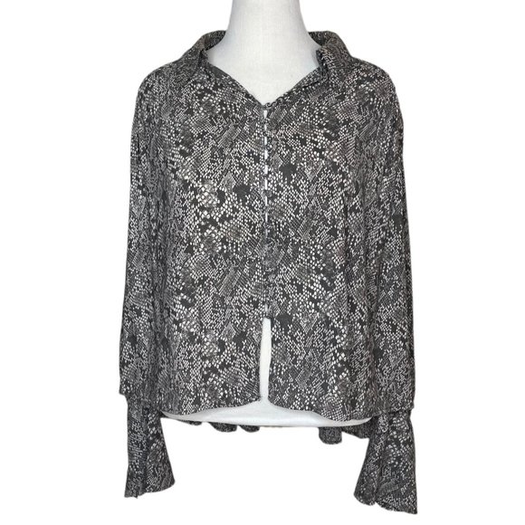 Free People Modern Muse Snakeskin Python Long Sleeve Blouse - Picture 1 of 9